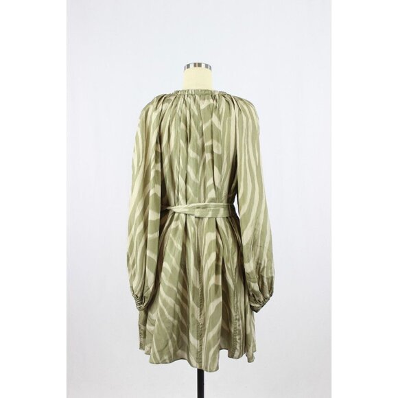 BANANA REPUBLIC Reverie Green Zebra 100% Silk Blouson Flowy Tent Dress, Size M - Picture 5 of 14